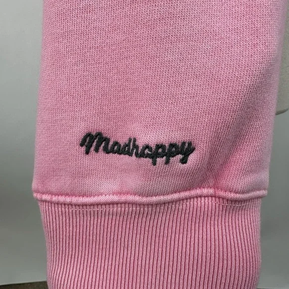 NWT GAP MadHappy Full Zip Crop Hoodie Sweatshirt MEDIUM Pink Embroidered Logo - Picture 15 of 16